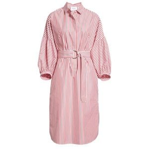 Akris Punto Belted Stripe Balloon Sleeve Cotton Dress $995